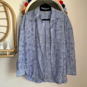 Anthropologie 9-H15 StCL Cotton Blue Floral Striped Button Down Blouse Top